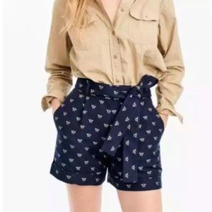 J Crew high waist tie shorts bee embroidered 00